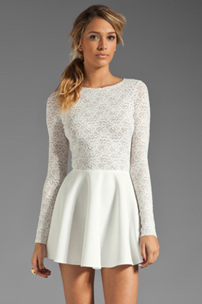 Elegant Long Sleeve White Open Back Dress